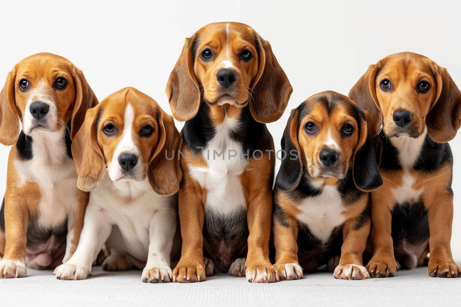 Portrait of a beagle dog on a white background.