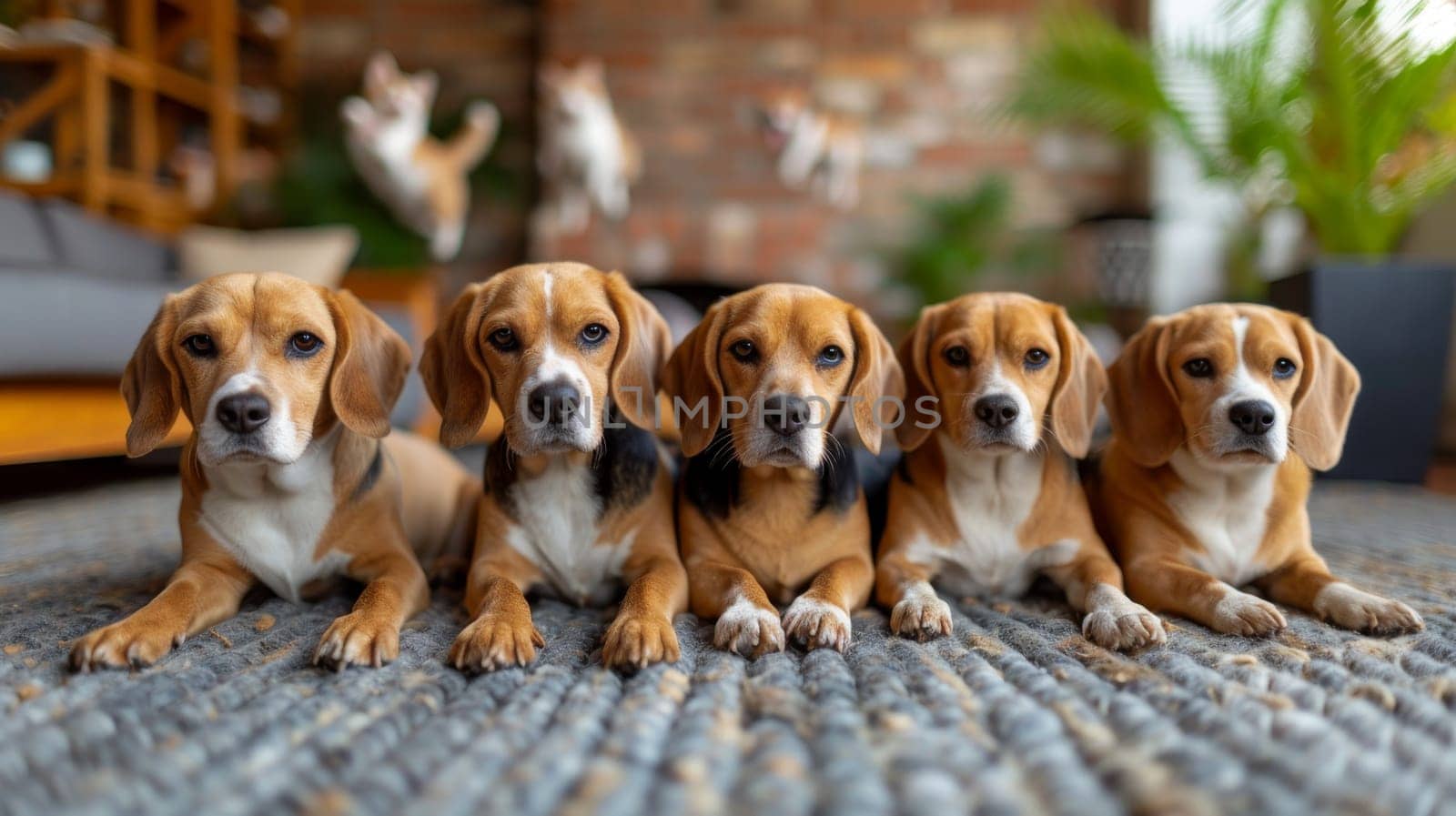 Portrait of a beagle dog in summer on a green lawn by Lobachad