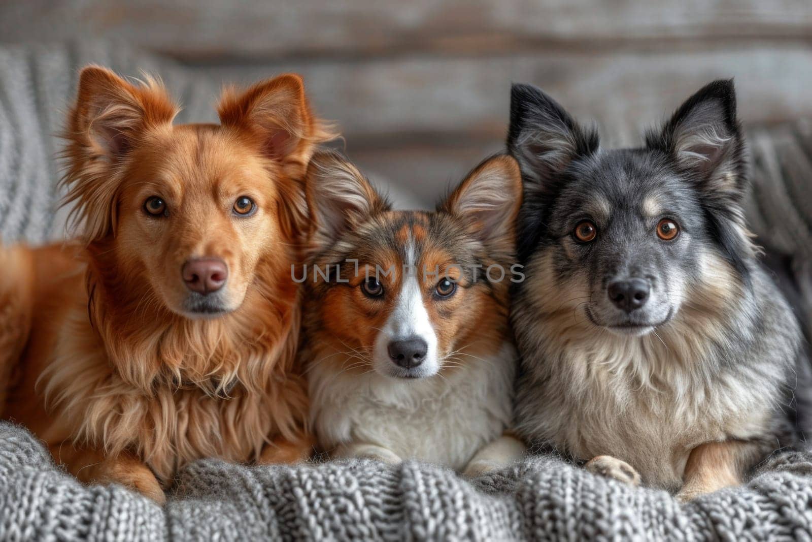 Portrait of three dogs in the interior.