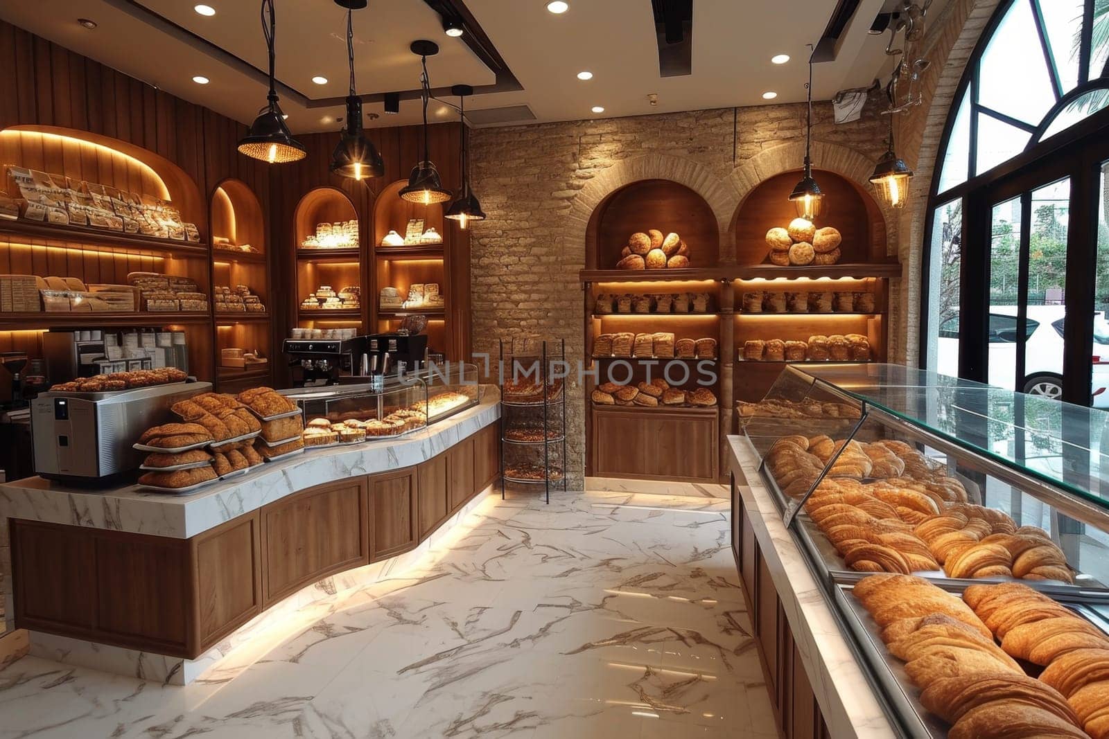The interior of a bakery and a store. 3d illustration by Lobachad