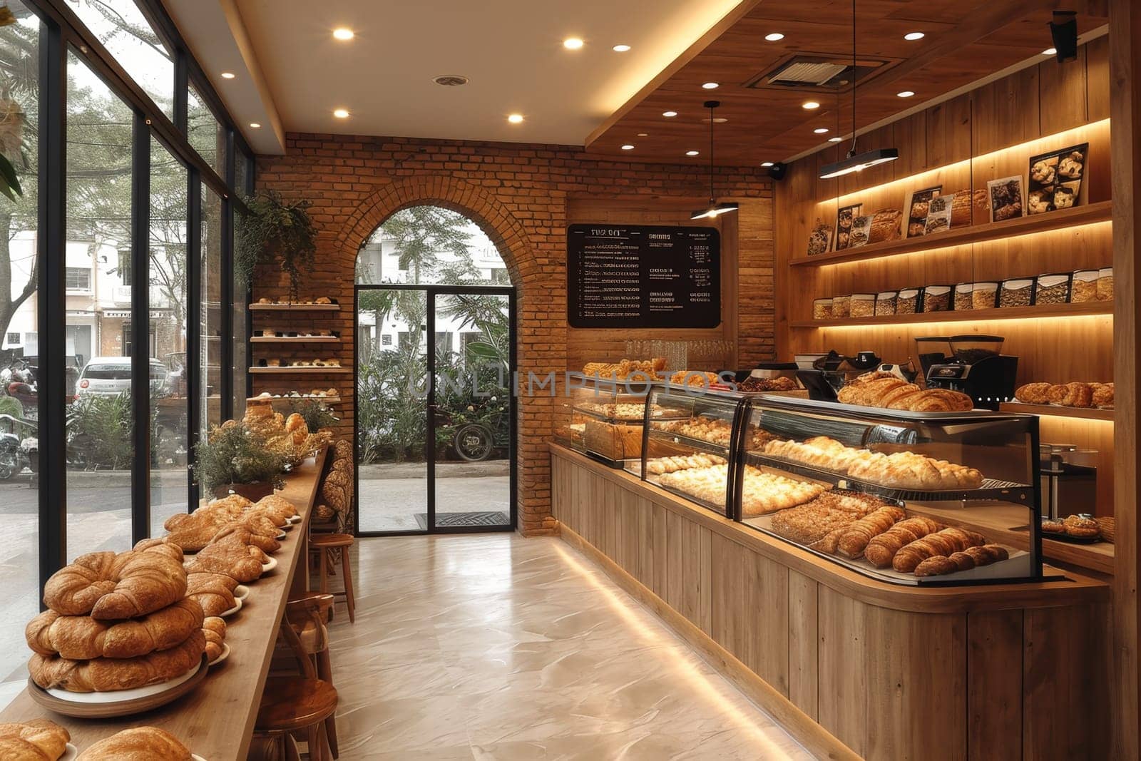 The interior of a bakery and a store. 3d illustration by Lobachad