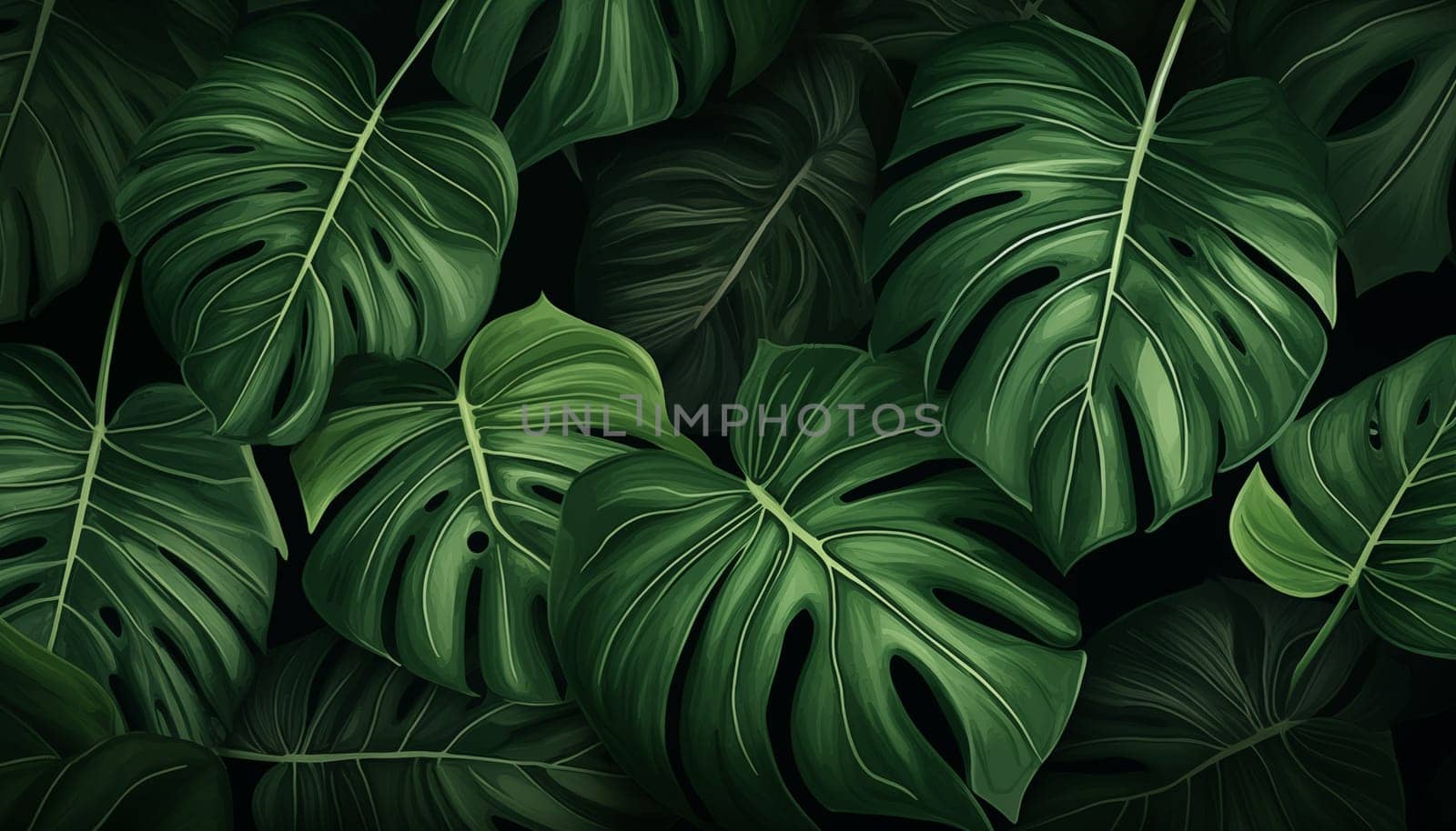 Green tropical palm leaves Monstera by Nadtochiy