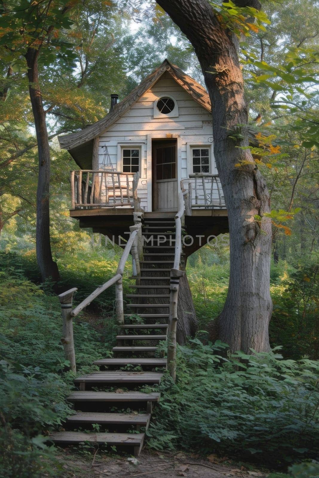 Cute little tree house for kids in the forest.