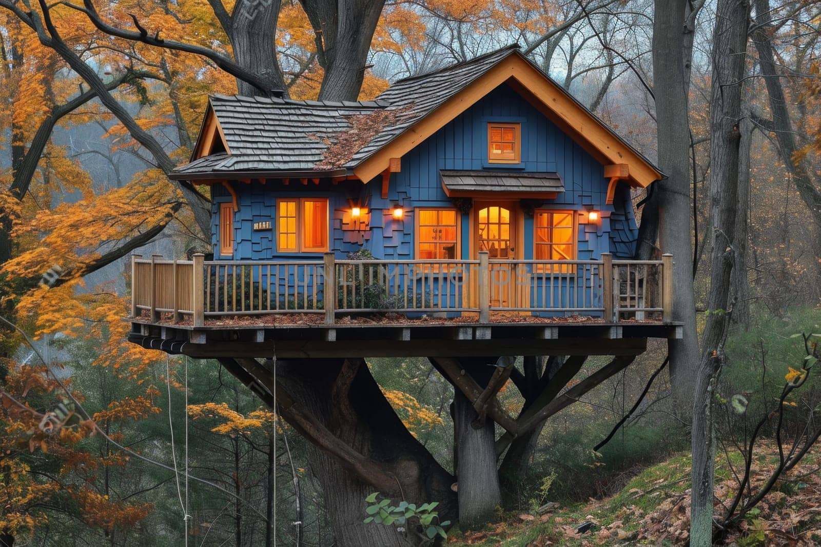 Cute little tree house for kids in the forest.