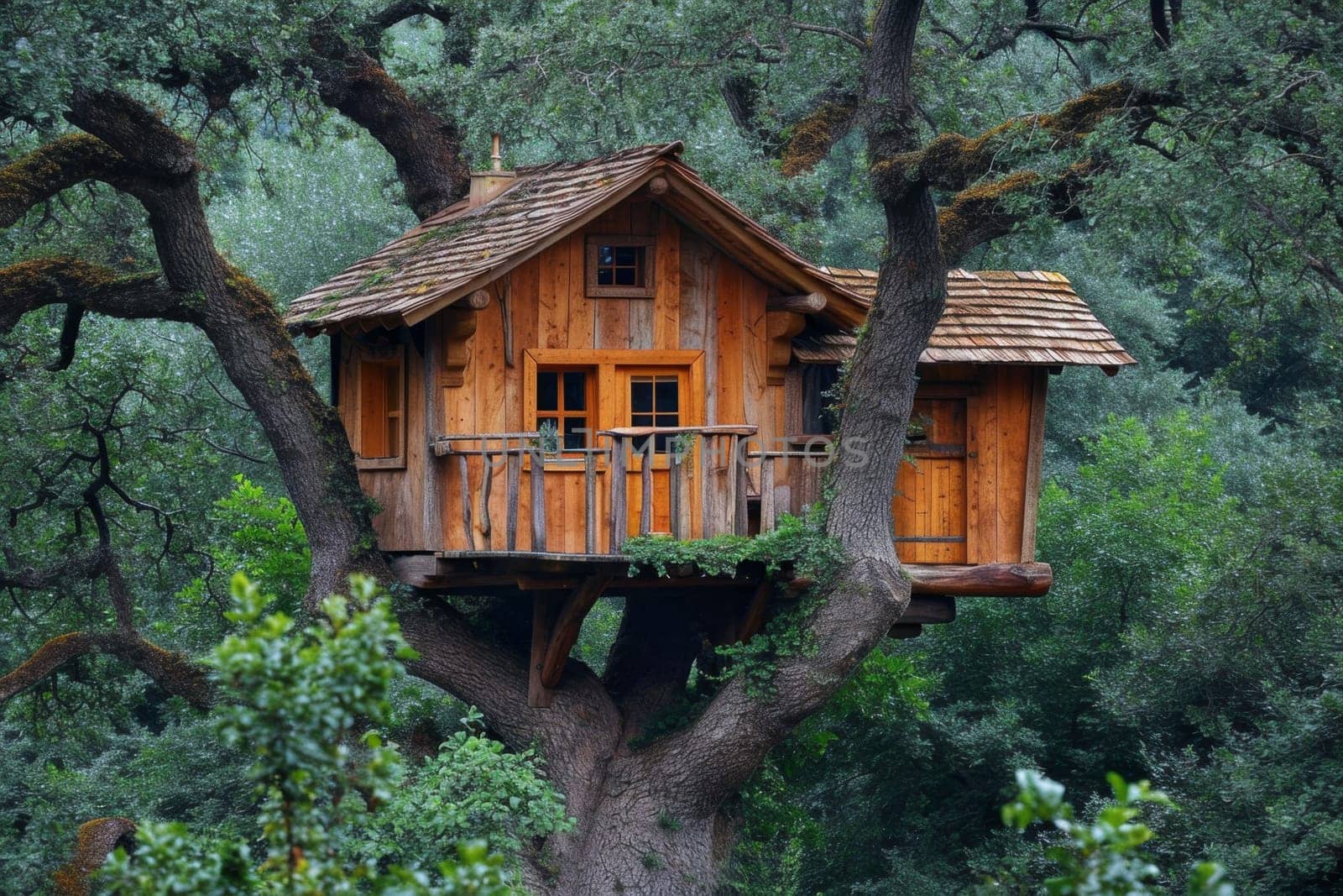 Cute little tree house for kids in the forest.