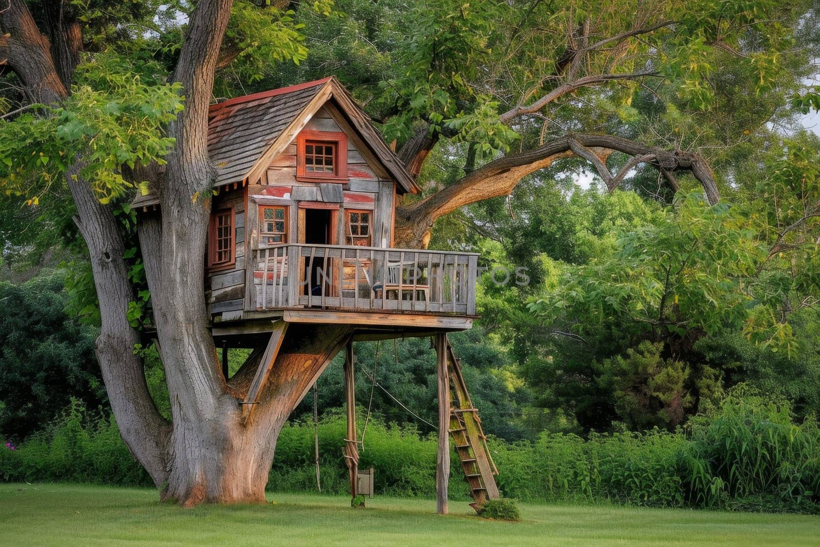 Cute little tree house for kids in the forest.