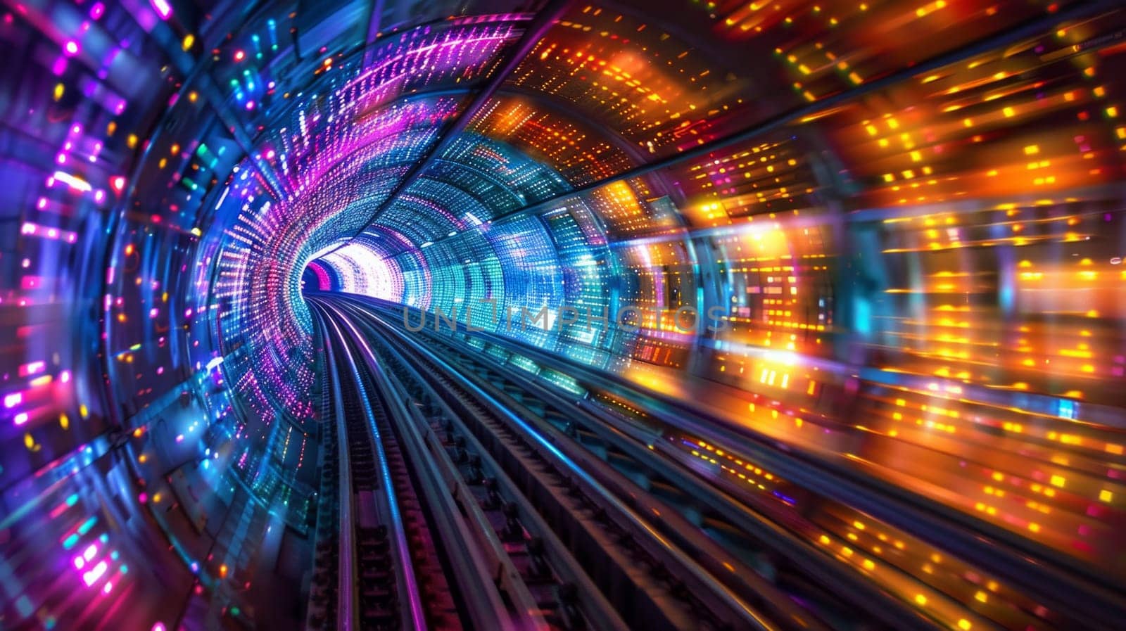 Futuristic multicolored tunnel background illustrating fast communications by papatonic