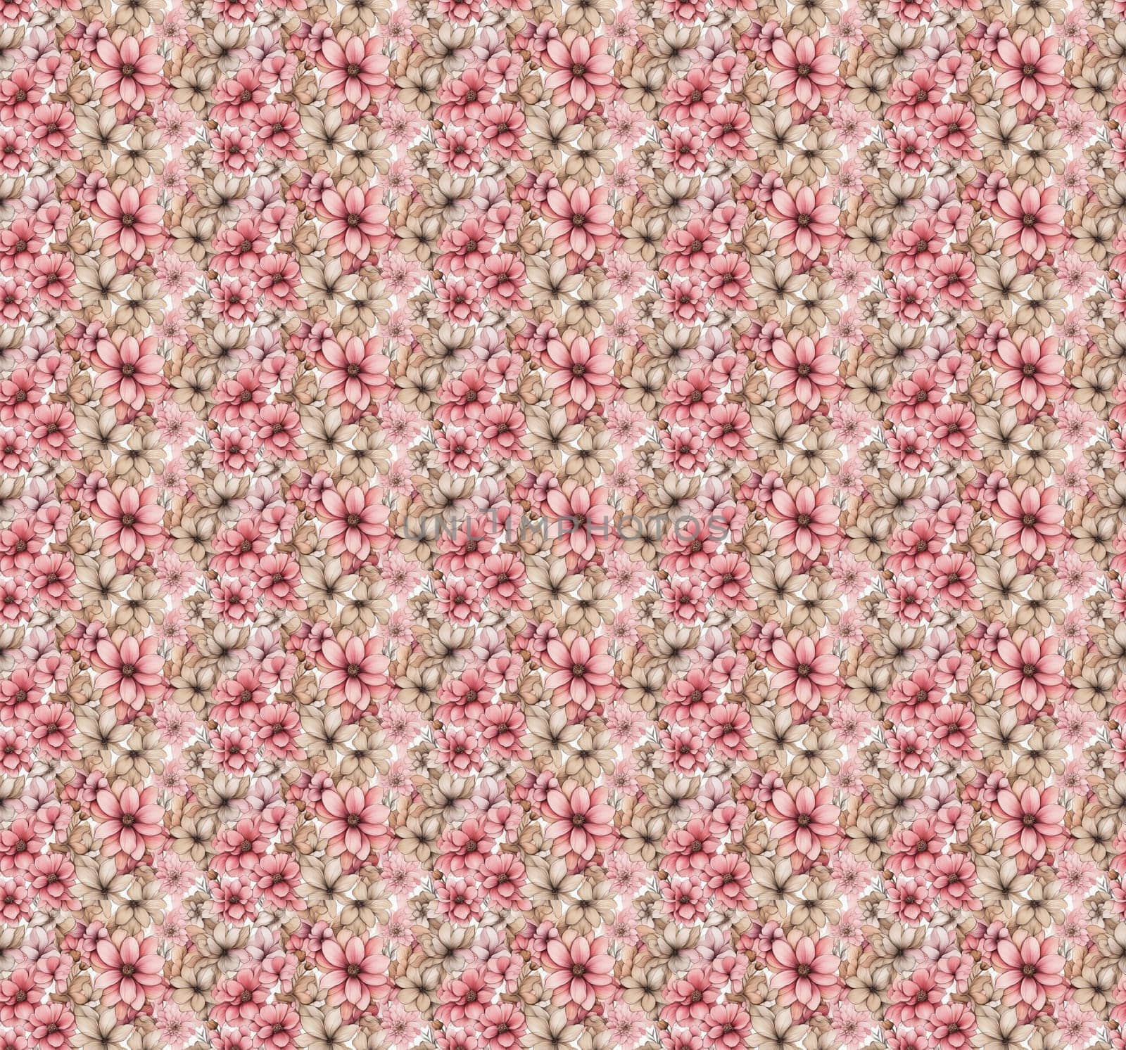 Abstract background of watercolor flowers, pink and beige colors