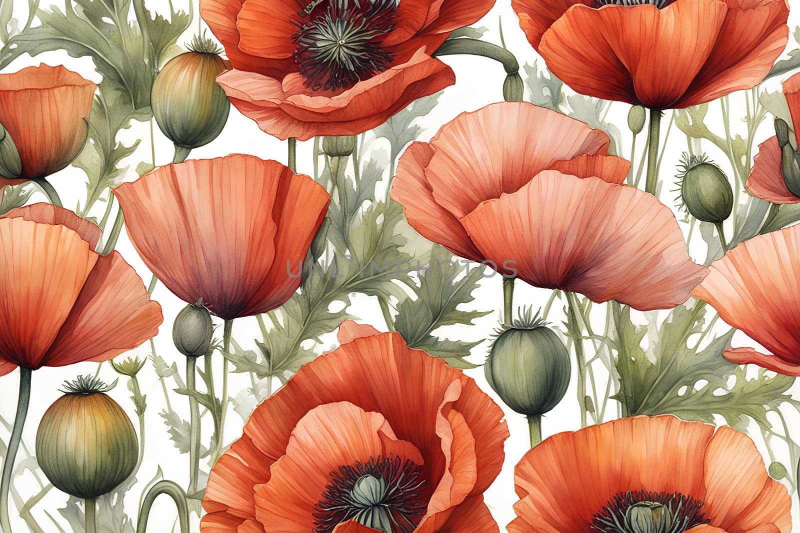 Wild poppies, wet watercolor art by Annu1tochka