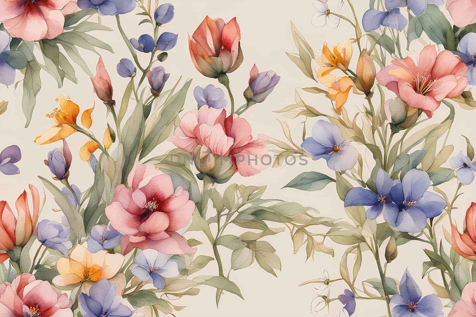 Abstract background of watercolor flowers, pink and beige colors by Annu1tochka