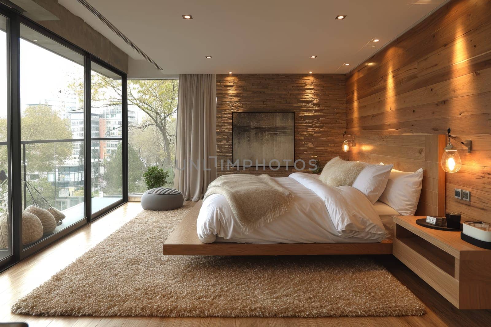 Creative interior of a bedroom in a country house.