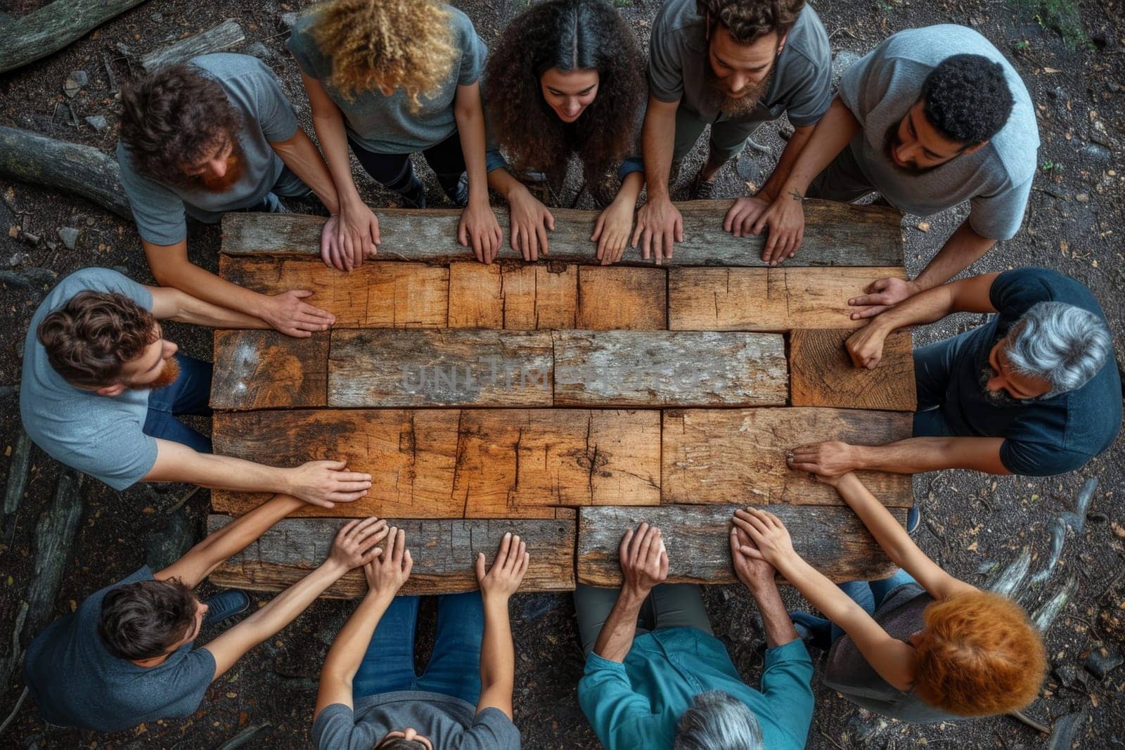 The concept of teamwork, cohesion and cooperation. There are a lot of people sitting at the table.