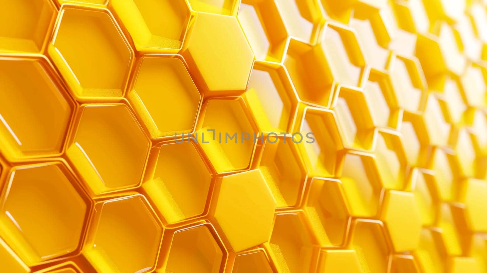 Close-up image of a seamless and shiny golden honeycomb structure by Edophoto