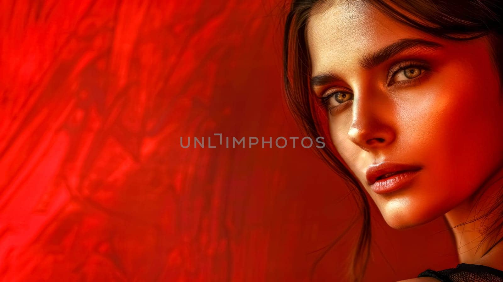 Mysterious beauty: woman with intense gaze, copy space by Edophoto