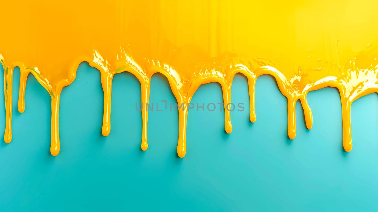 High-contrast image of orange paint dripping against a bright blue backdrop