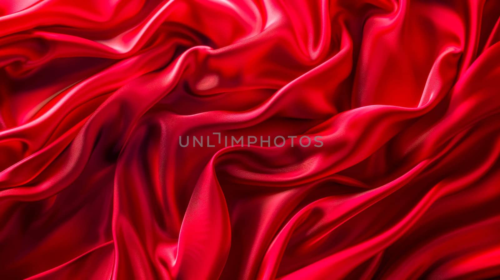 Elegant waves and folds of a smooth red satin material, ideal for backgrounds or design
