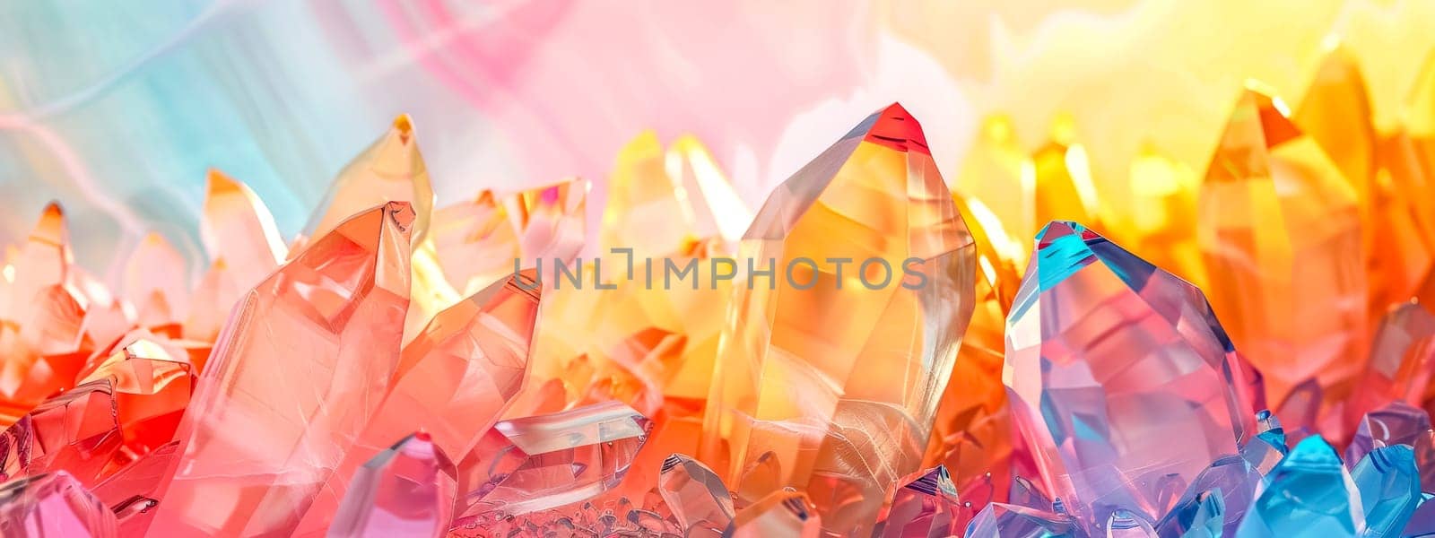 Panoramic view of colorful crystal formations in a vibrant rainbow spectrum by Edophoto