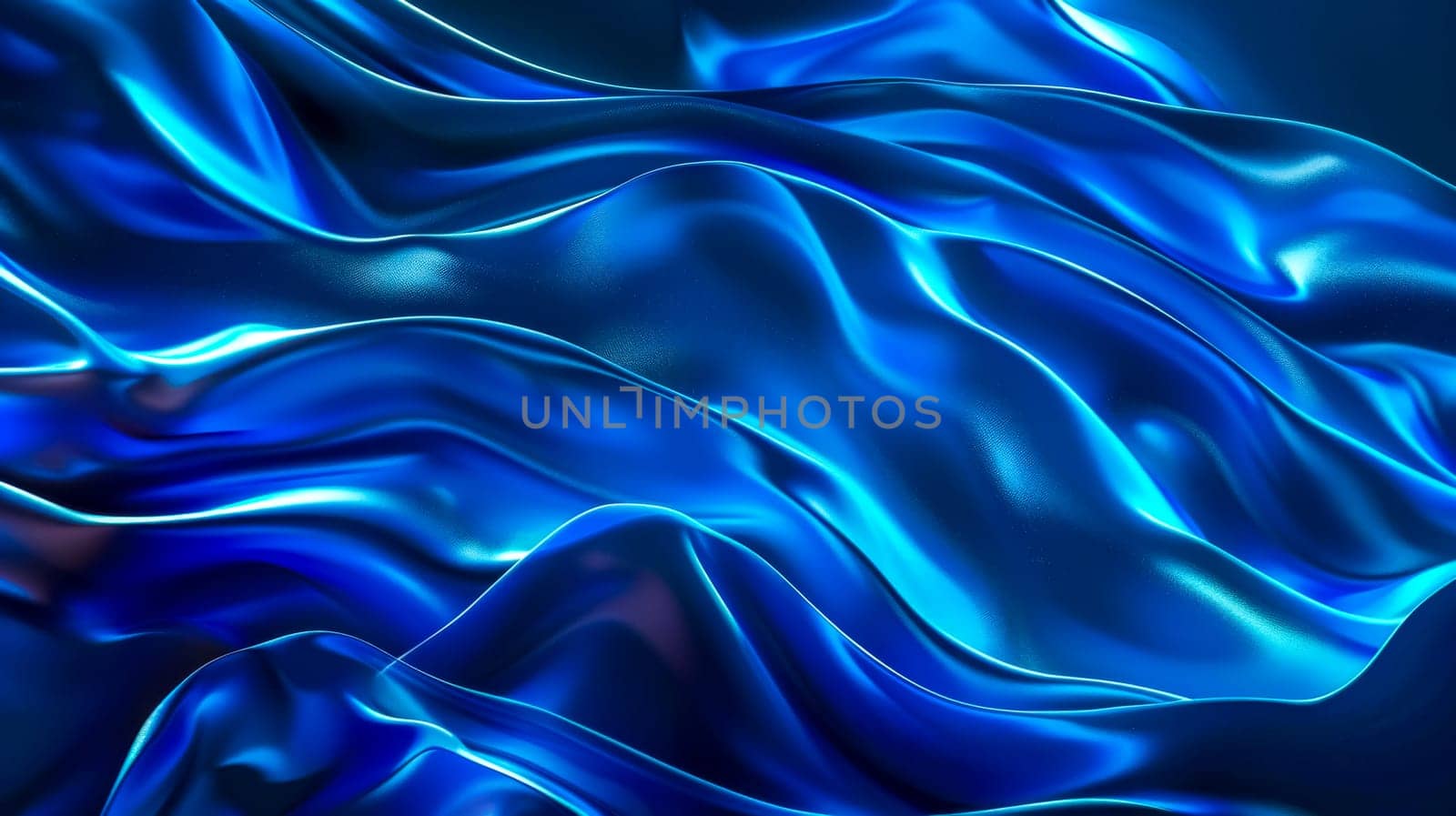 Vibrant 3d rendering of smooth blue silk fabric with undulating waves
