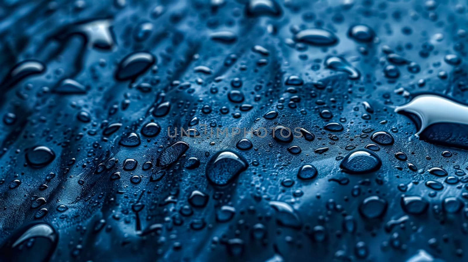 Macro photography highlighting the intricate details of water droplets on a textured blue background