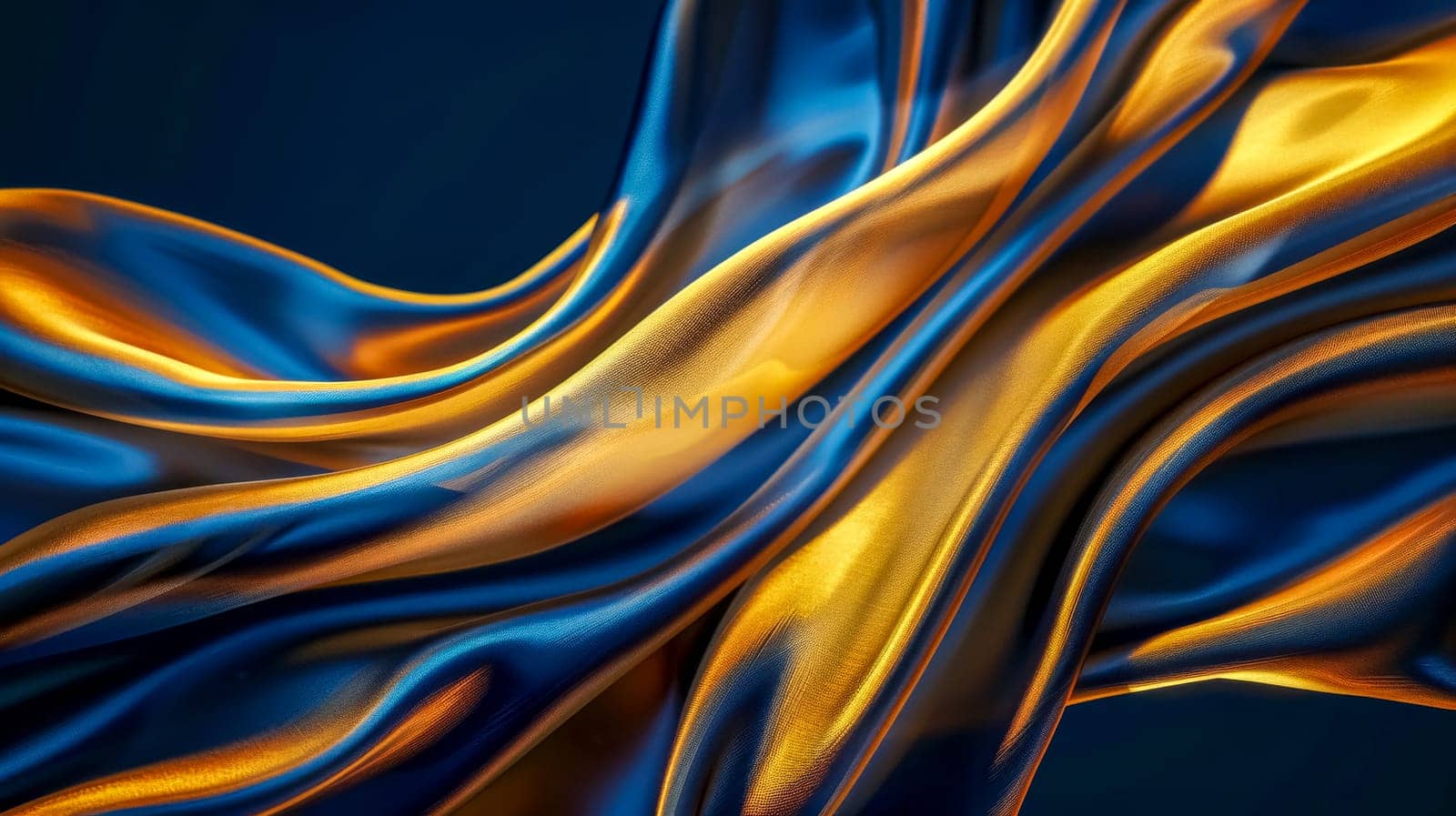 Elegant blue and gold silk fabric waves by Edophoto
