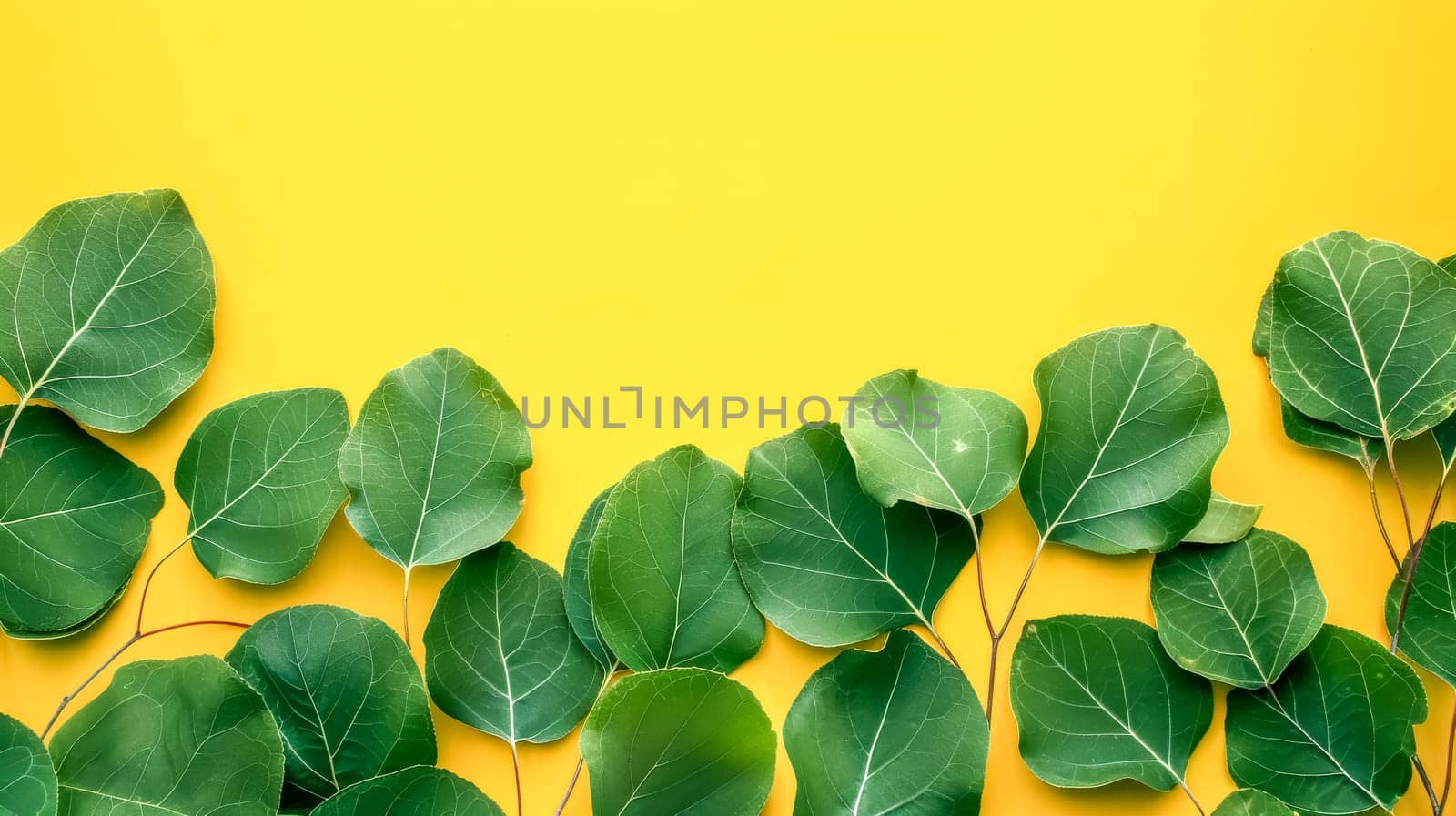 Vibrant green leaves on yellow background by Edophoto