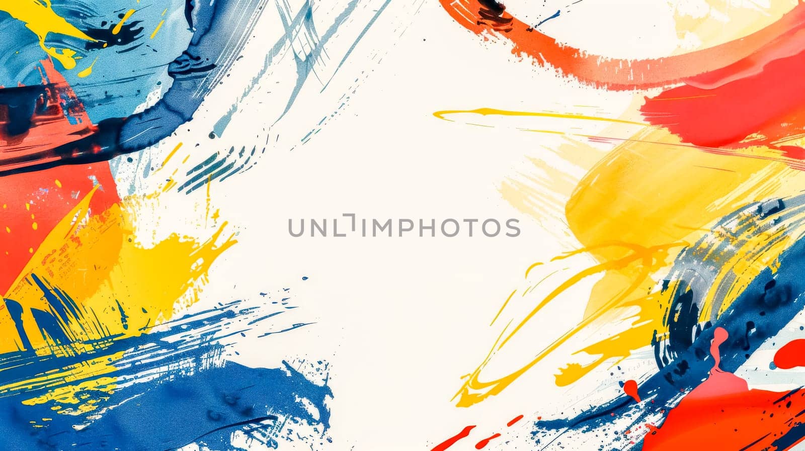 Colorful paint splashes and strokes on a white canvas, ideal for creative backdrops by Edophoto