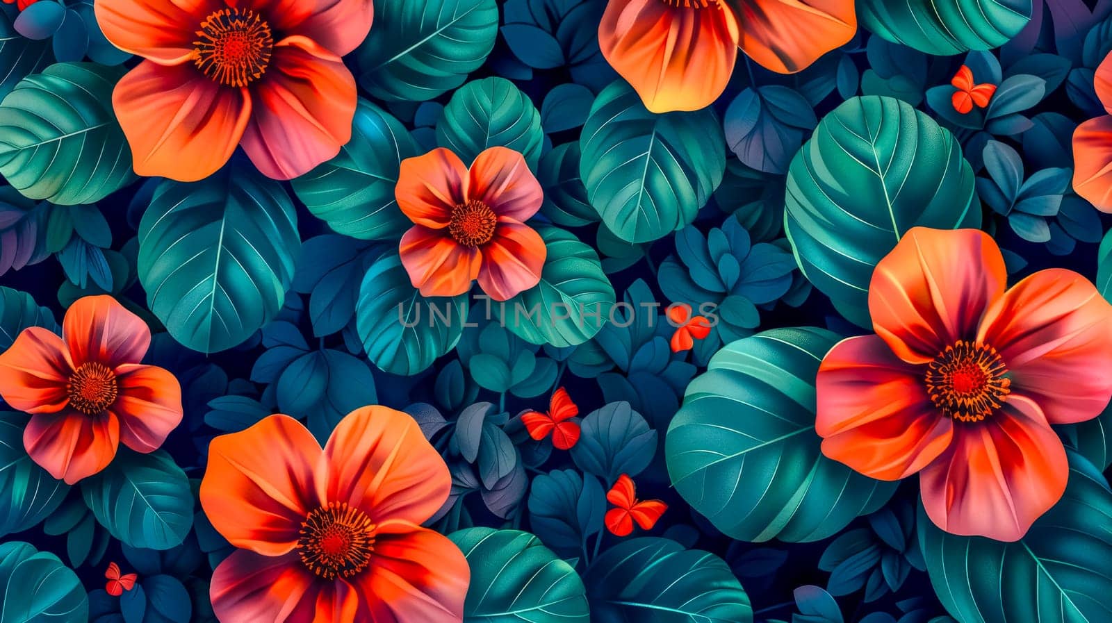 Vibrant floral pattern with tropical leaves by Edophoto