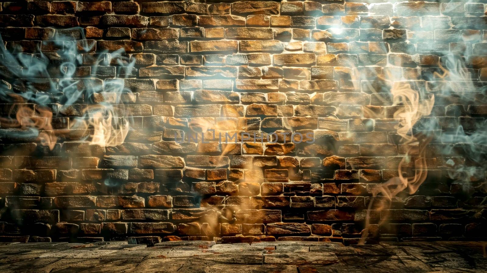 Whimsical smoke dance against rustic brick wall by Edophoto