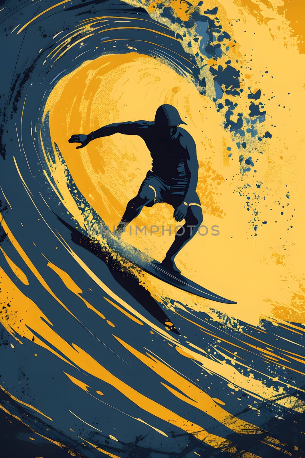a man is riding a wave on a surfboard by Nadtochiy
