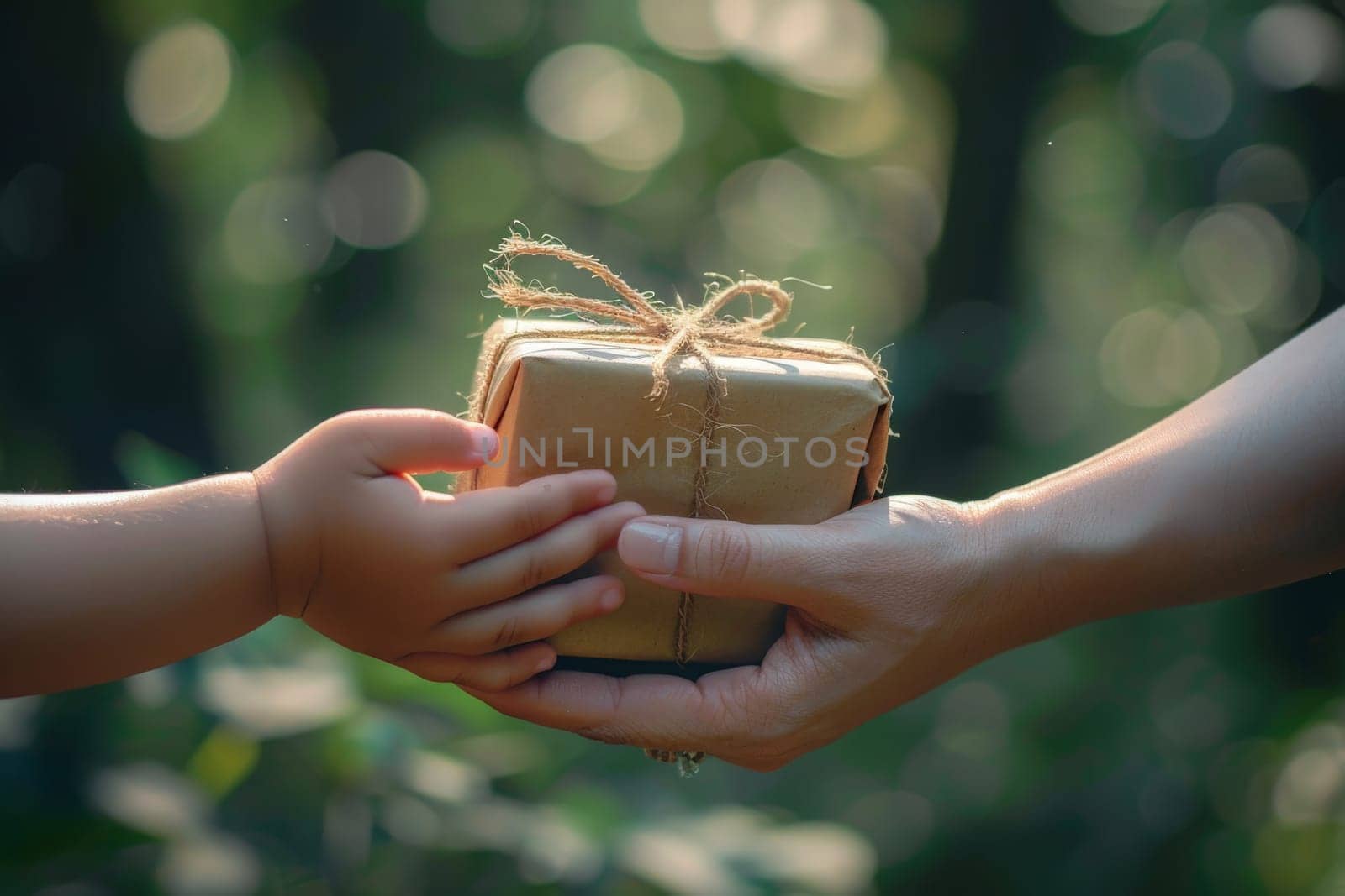 Close up of hand child giving gift to mother hand, Happy mother's day by nijieimu