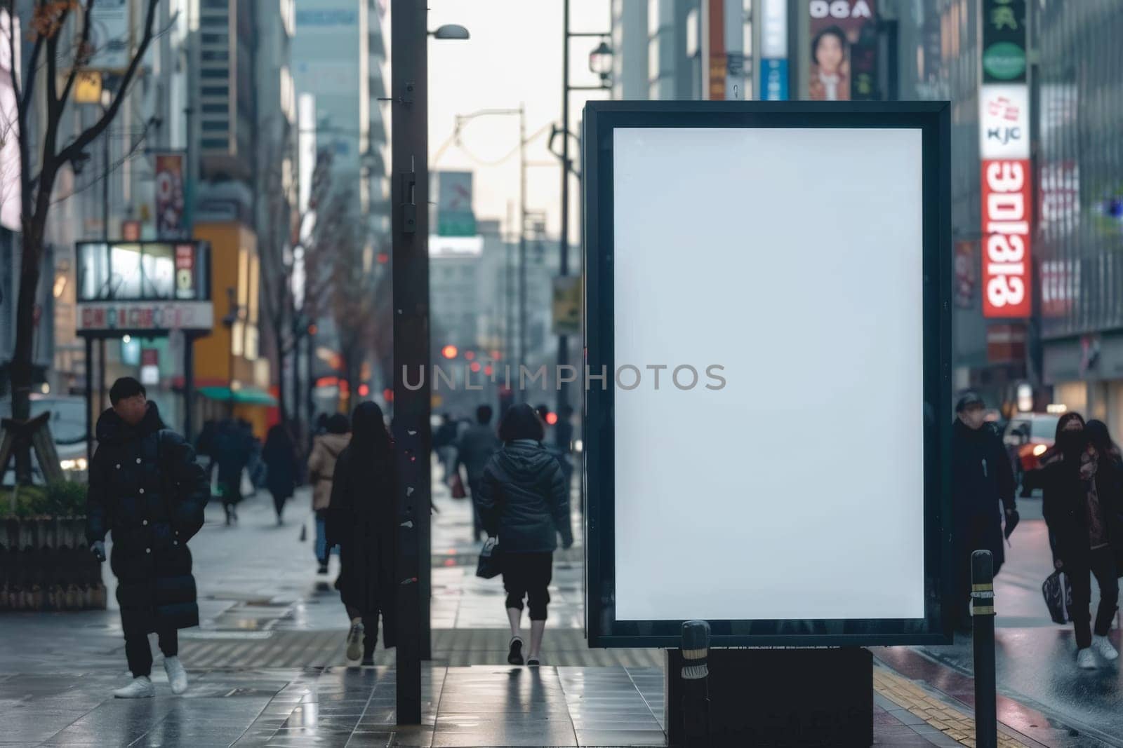 Blank advertising poster banner mockup on busy street, advertising concept by nijieimu