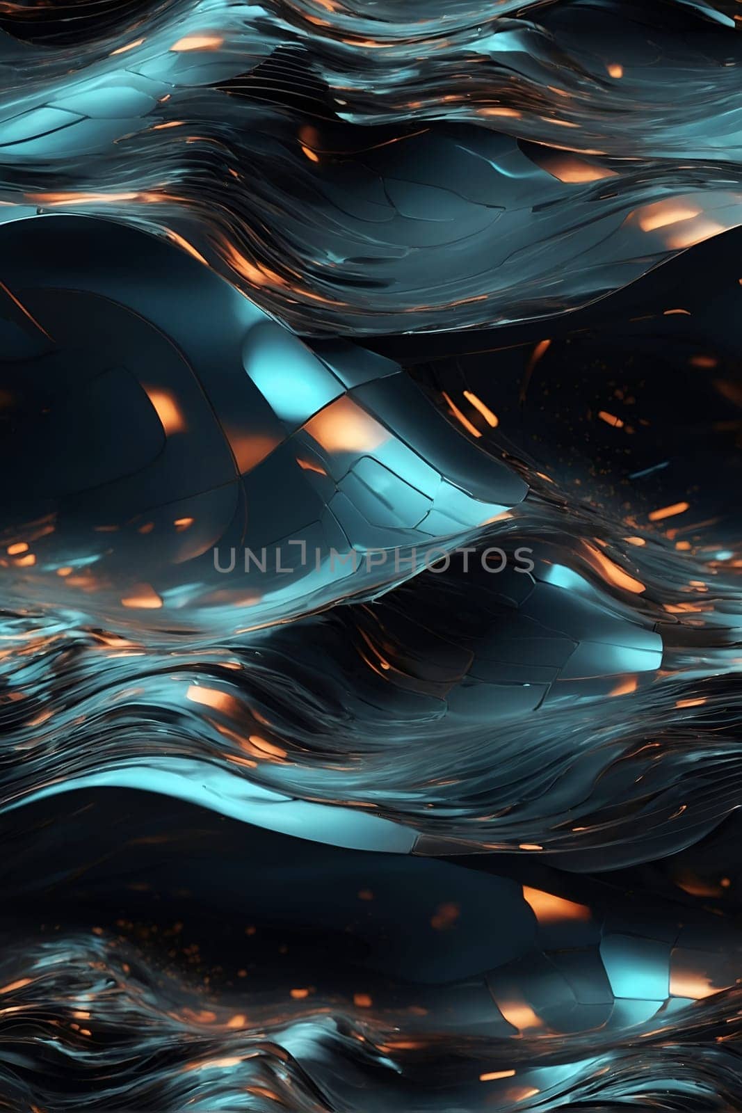 Blue and Black Background With Vibrant Orange Lights. Generative AI. by artofphoto