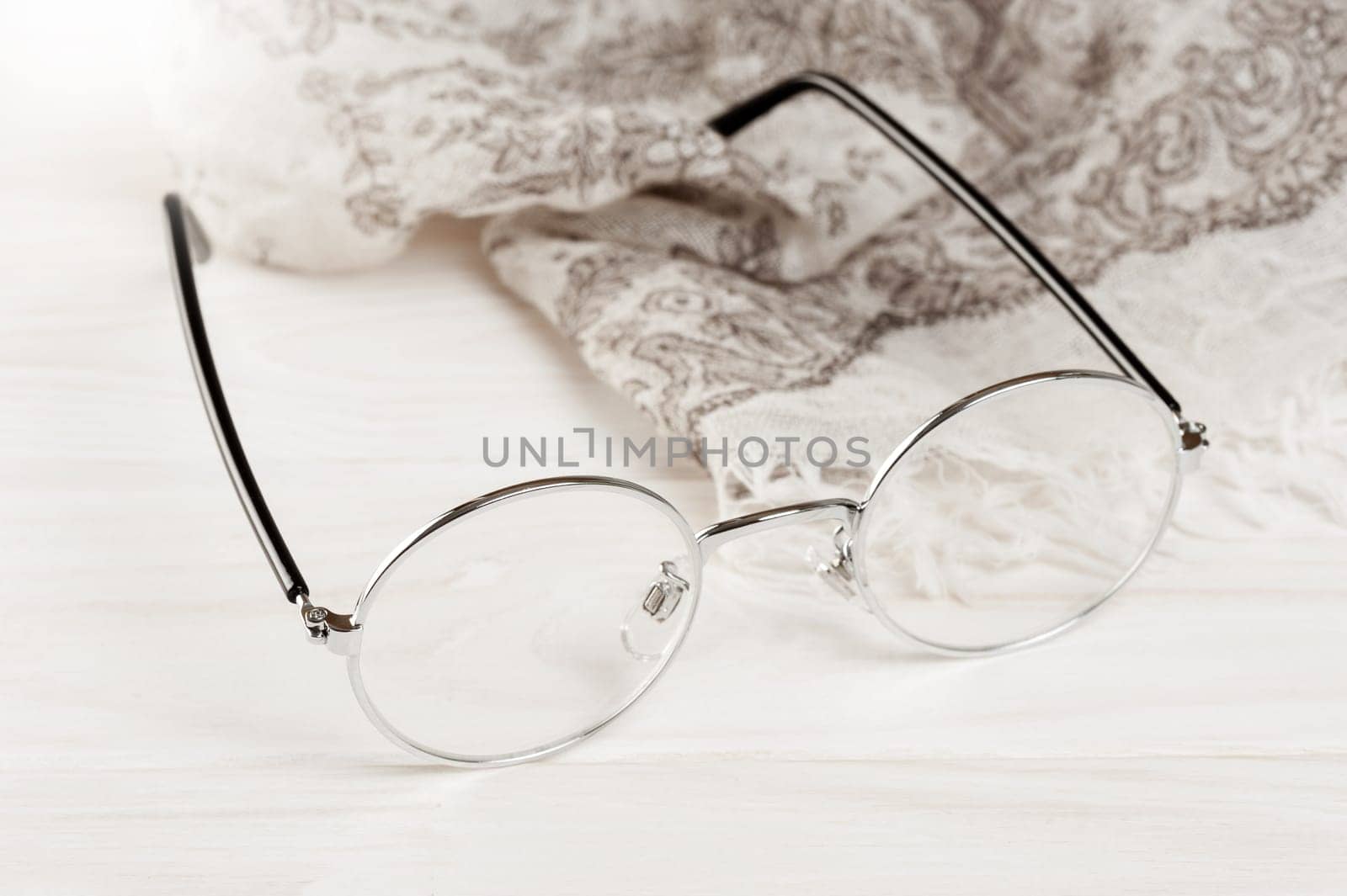 closeup round frame style of eyeglasses