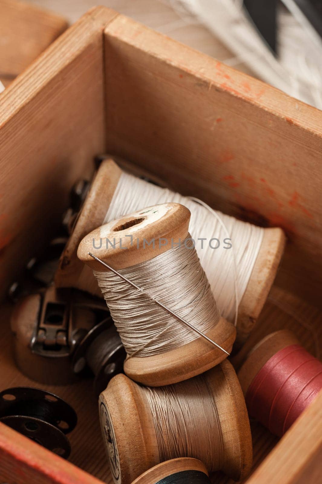 closeup thread for sewing and needlework, old reel of thread