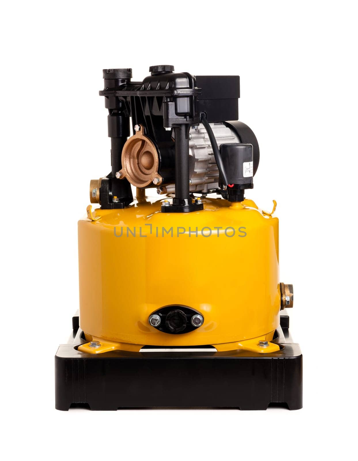 Yellow automatic water pump isolated over white background