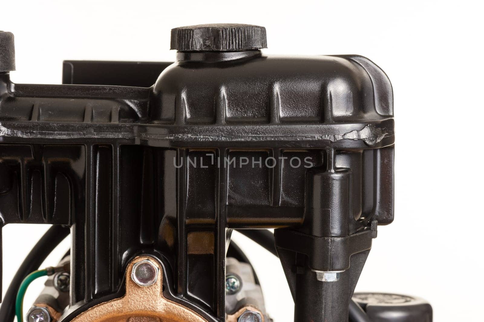 closeup details of automatic water pump isolated over white background