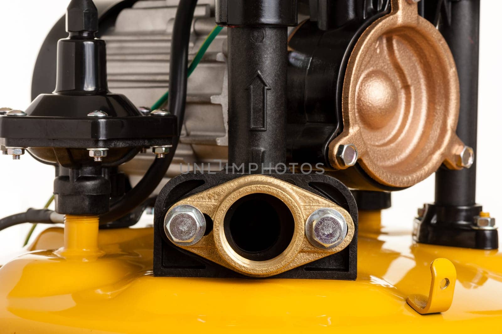 closeup details of automatic water pump isolated over white background