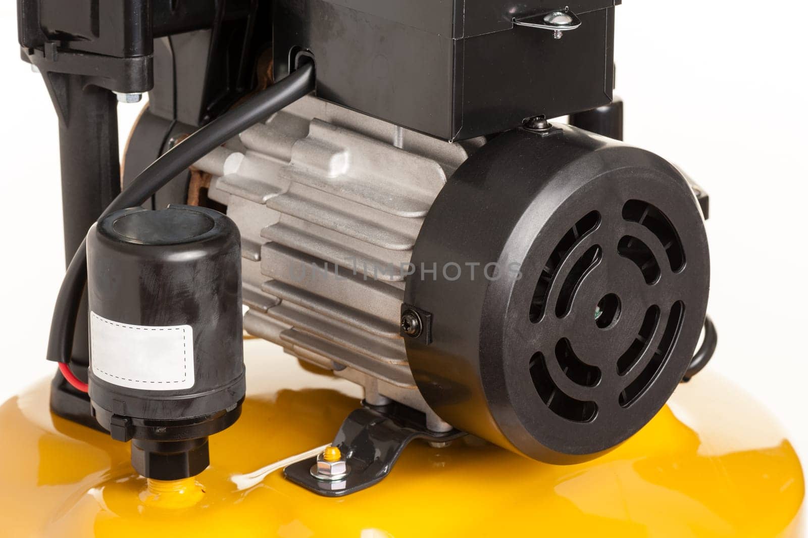 closeup details of automatic water pump isolated over white background