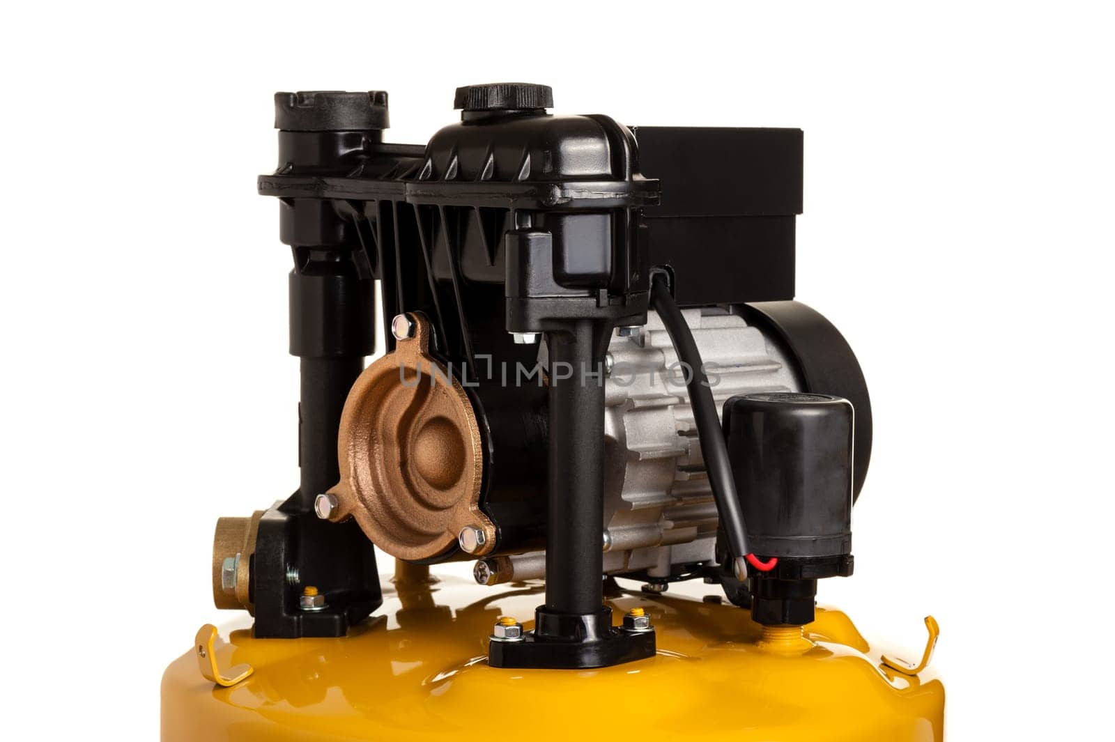 closeup details of automatic water pump isolated over white background