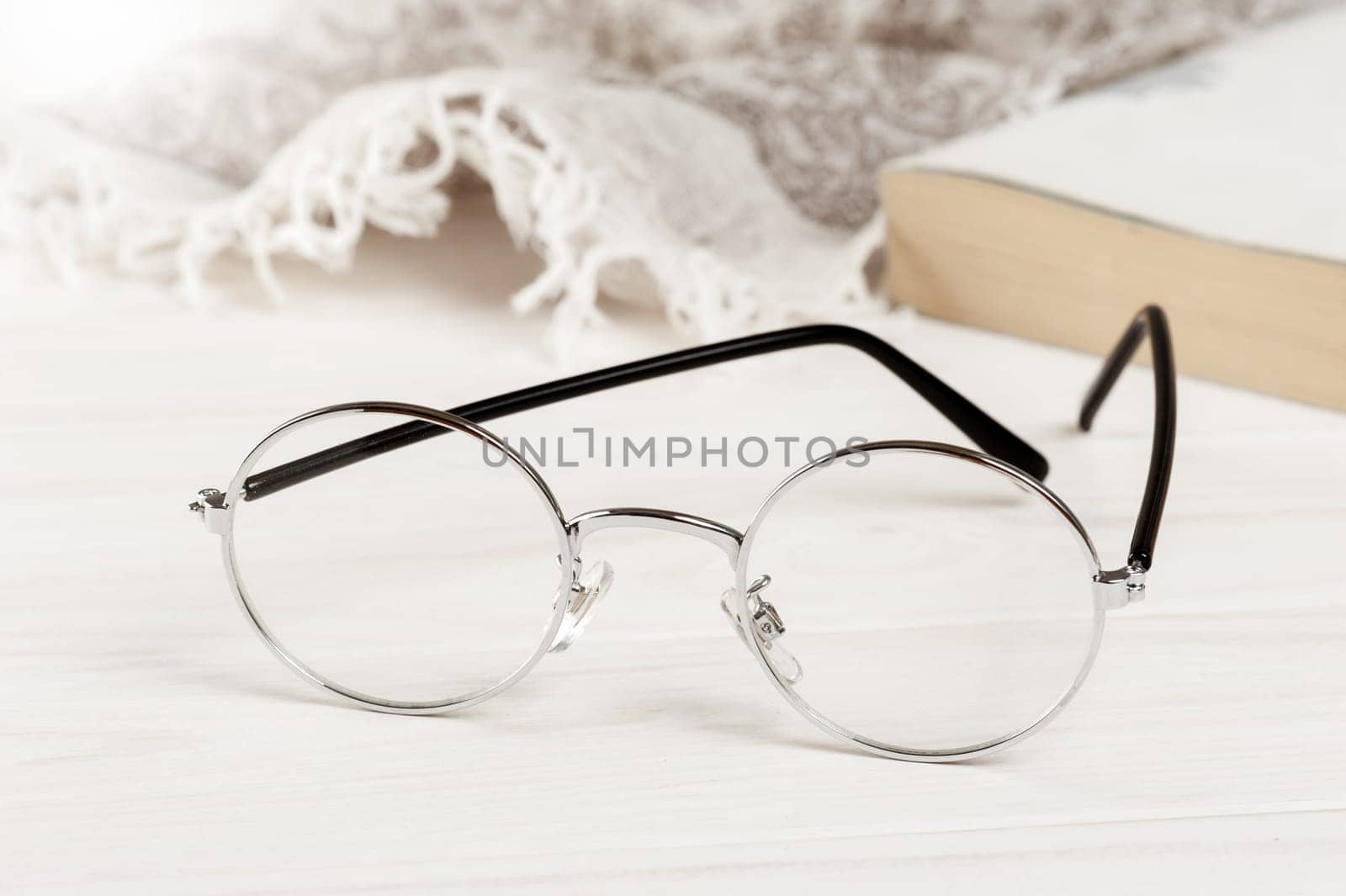 closeup round frame style of eyeglasses