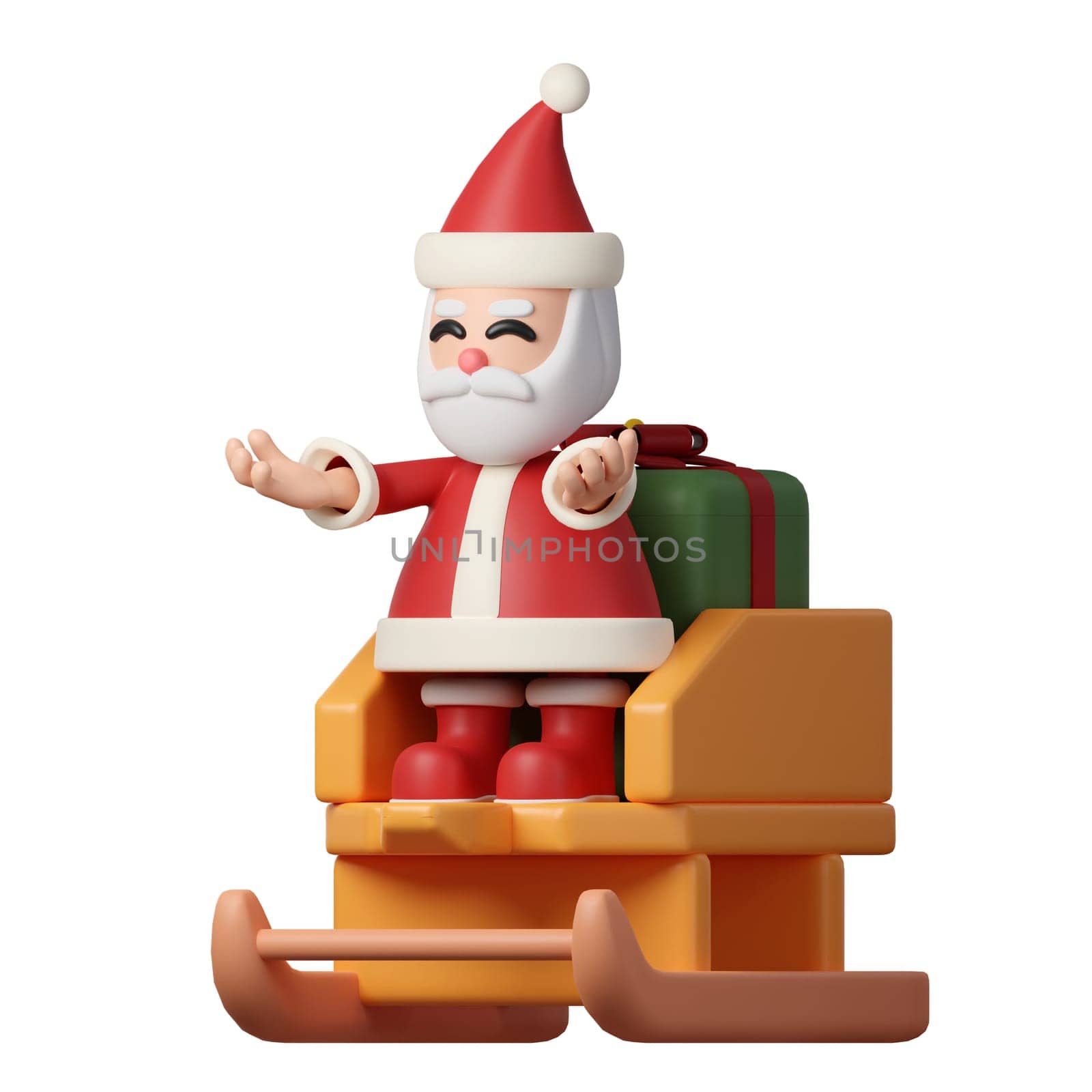 3d Christmas santaclaus on sleigh icon. minimal decorative festive conical shape tree. New Year's holiday decor. 3d design element In cartoon style. Icon isolated on white background. 3d illustration by meepiangraphic