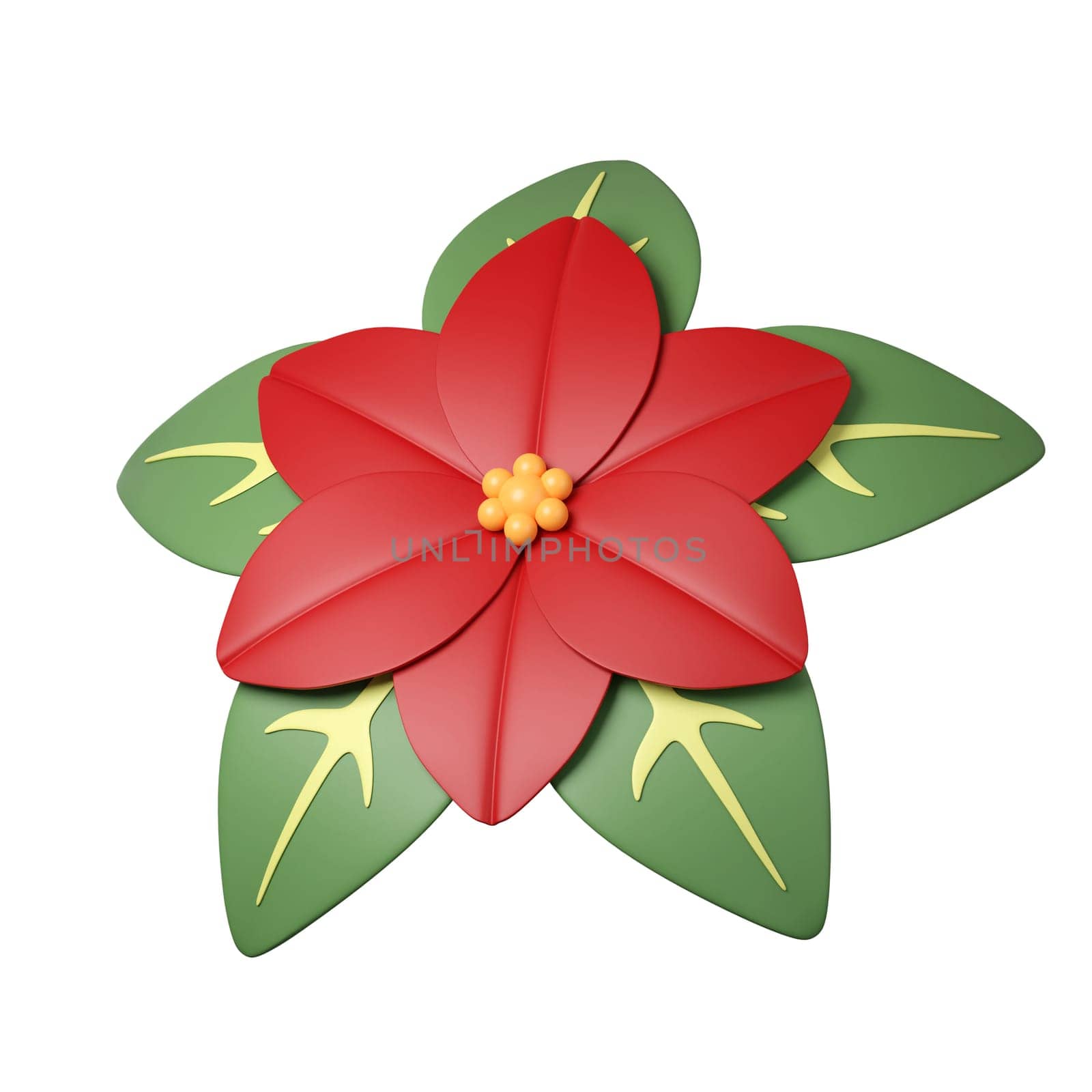 3d Christmas Poinsettia flower icon. minimal decorative festive conical shape tree. New Year's holiday decor. 3d design element In cartoon style. Icon isolated on white background. 3d illustration.