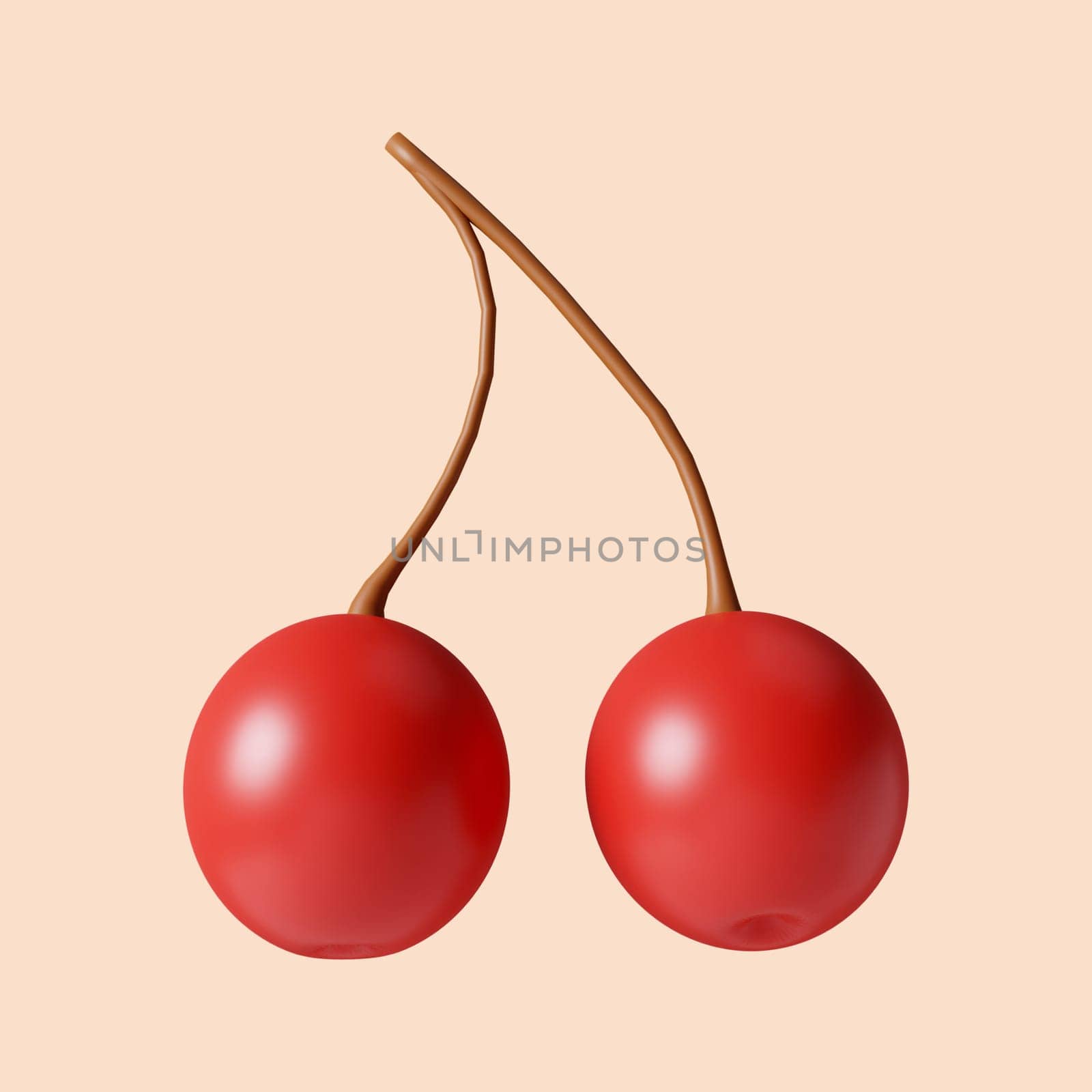 3d Autumn cherry. Golden fall. Season decoration. icon isolated on gray background. 3d rendering illustration. Clipping path..