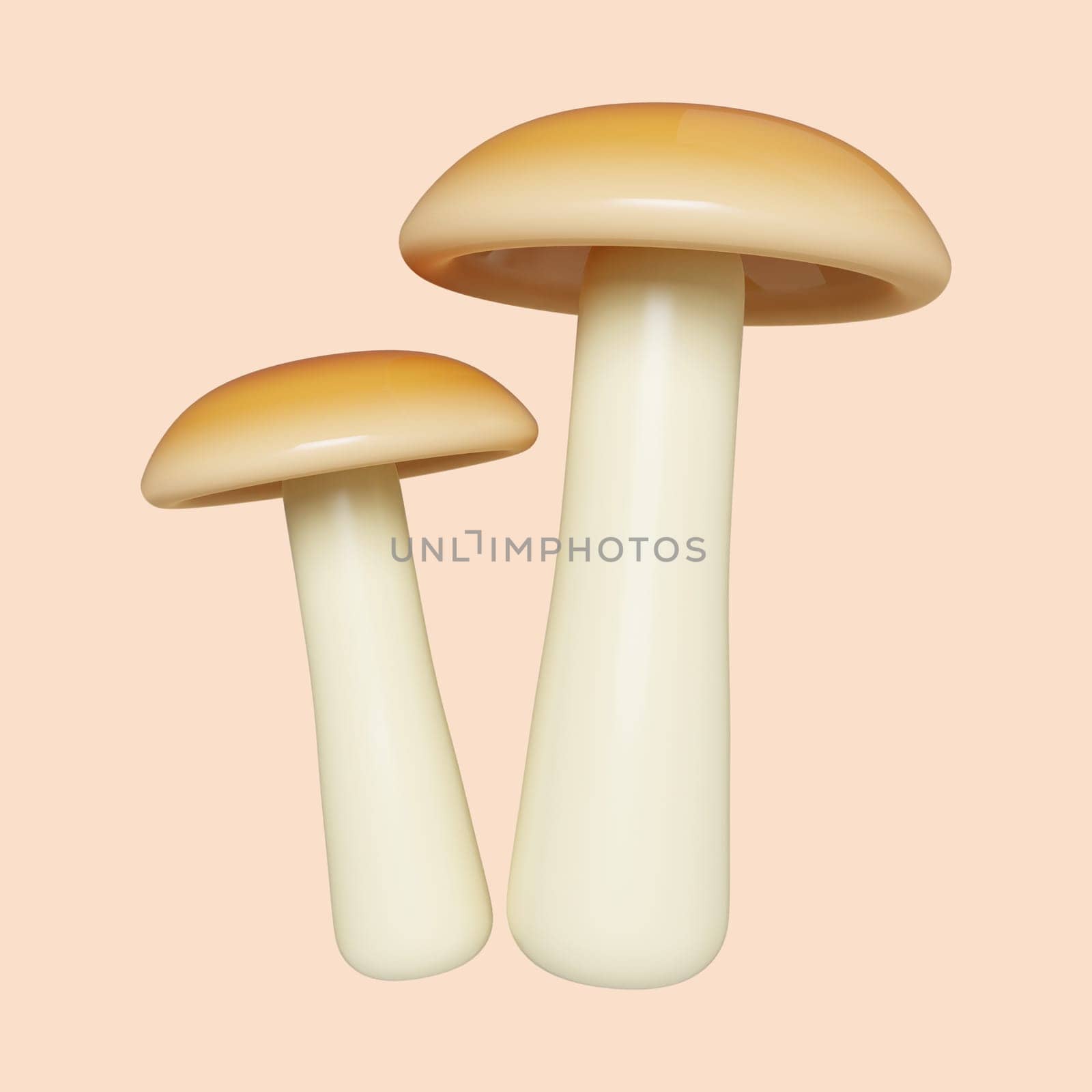 3d Autumn mushroom. Golden fall. Season decoration. icon isolated on gray background. 3d rendering illustration. Clipping path..