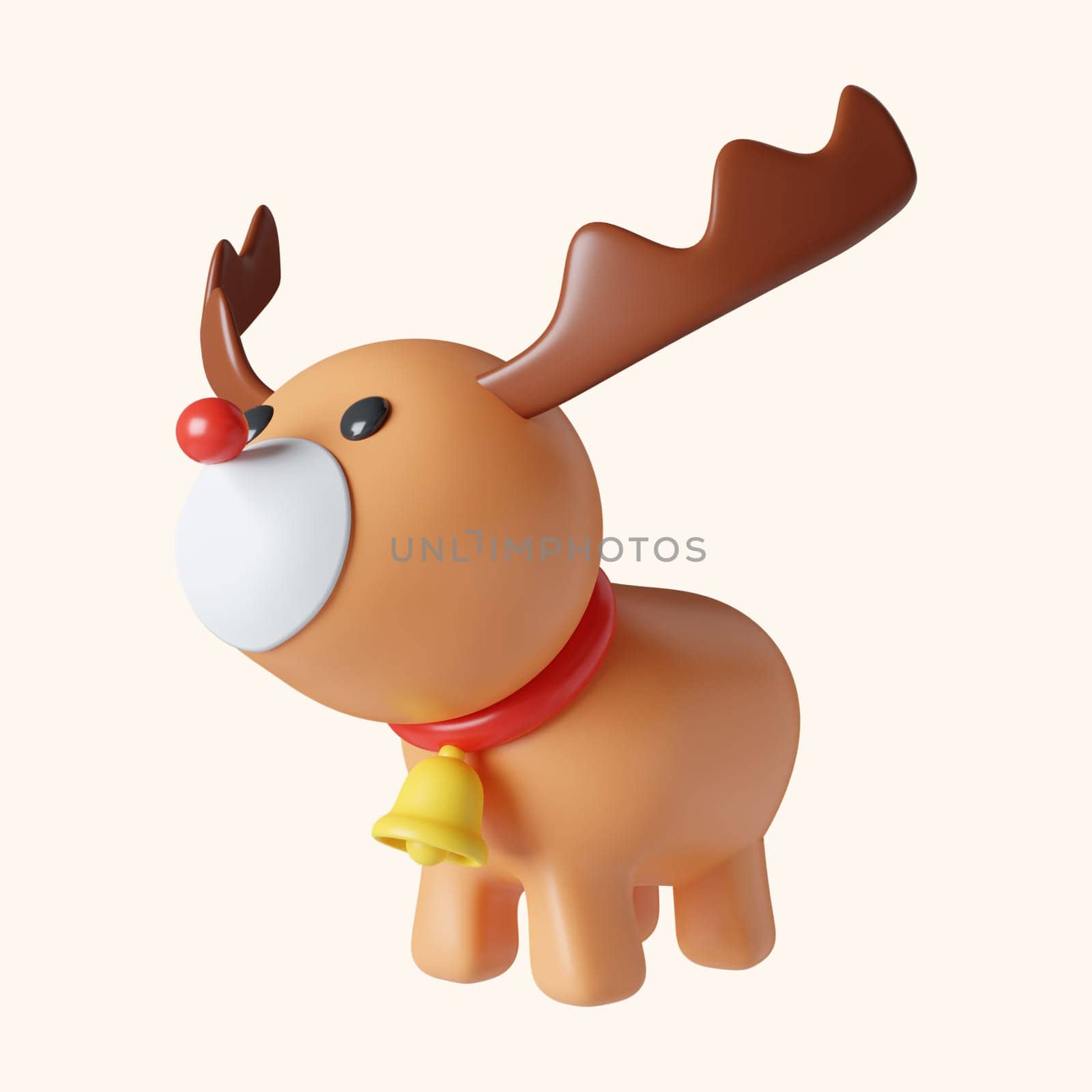 3d Christmas deer icon. minimal decorative festive conical shape tree. New Year's holiday decor. 3d design element In cartoon style. Icon isolated on white background. 3D illustration.