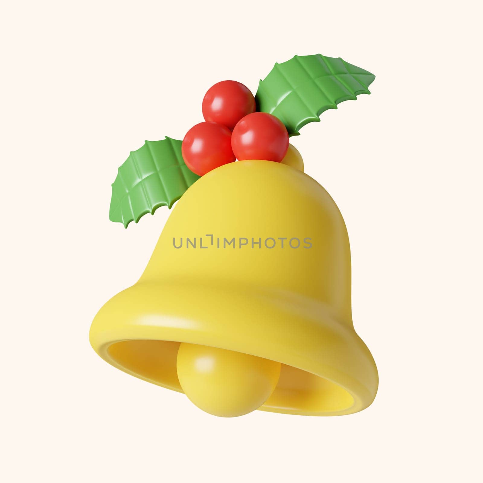 3d Christmas bell icon. minimal decorative festive conical shape tree. New Year's holiday decor. 3d design element In cartoon style. Icon isolated on white background. 3D illustration.