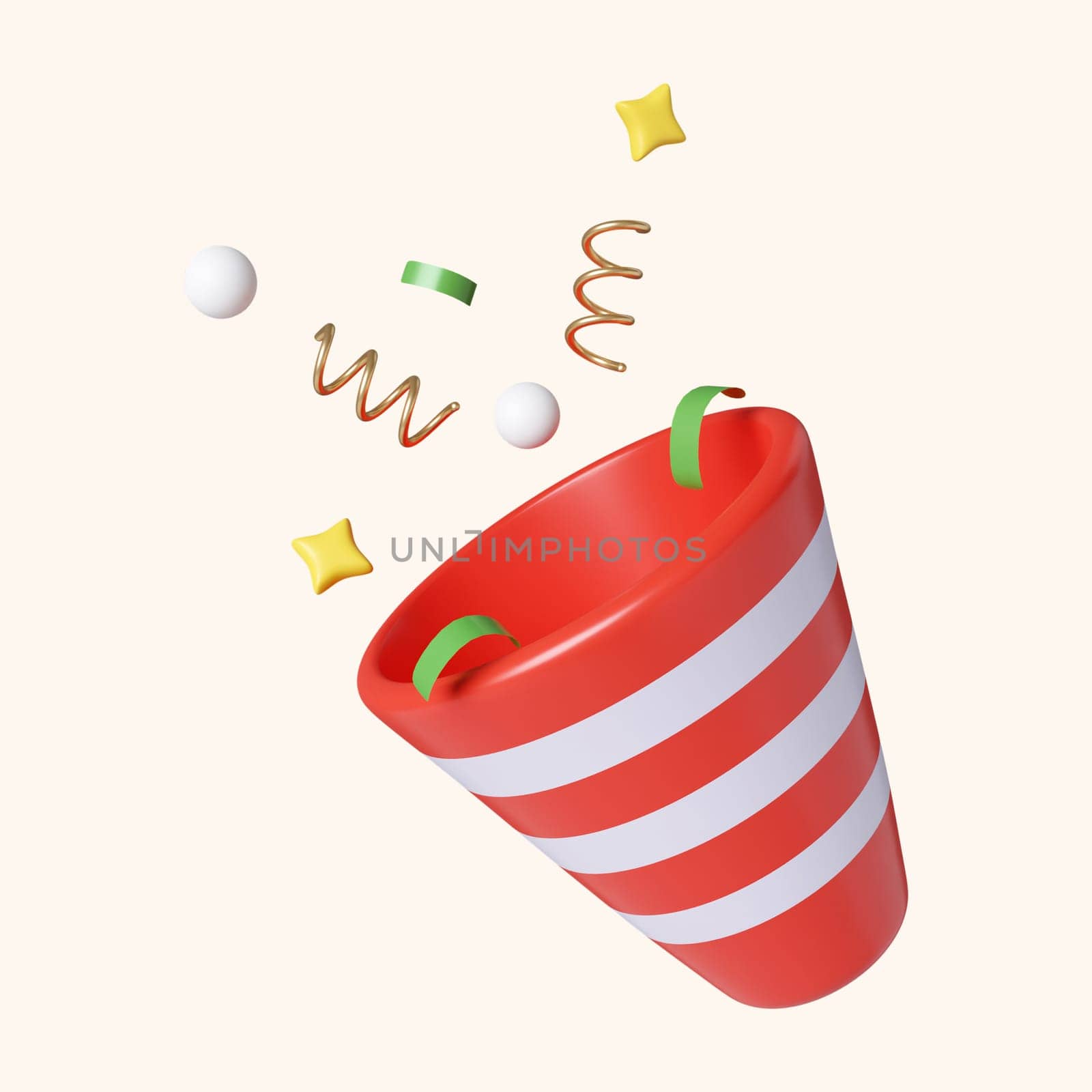 3d Christmas Party cracker icon. minimal decorative festive conical shape tree. New Year's holiday decor. 3d design element In cartoon style. Icon isolated on white background. 3D illustration by meepiangraphic