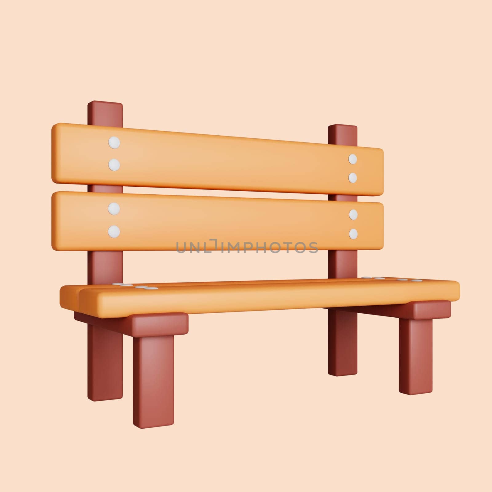 3d bench. Golden fall. Season decoration. icon isolated on gray background. 3d rendering illustration. Clipping path..