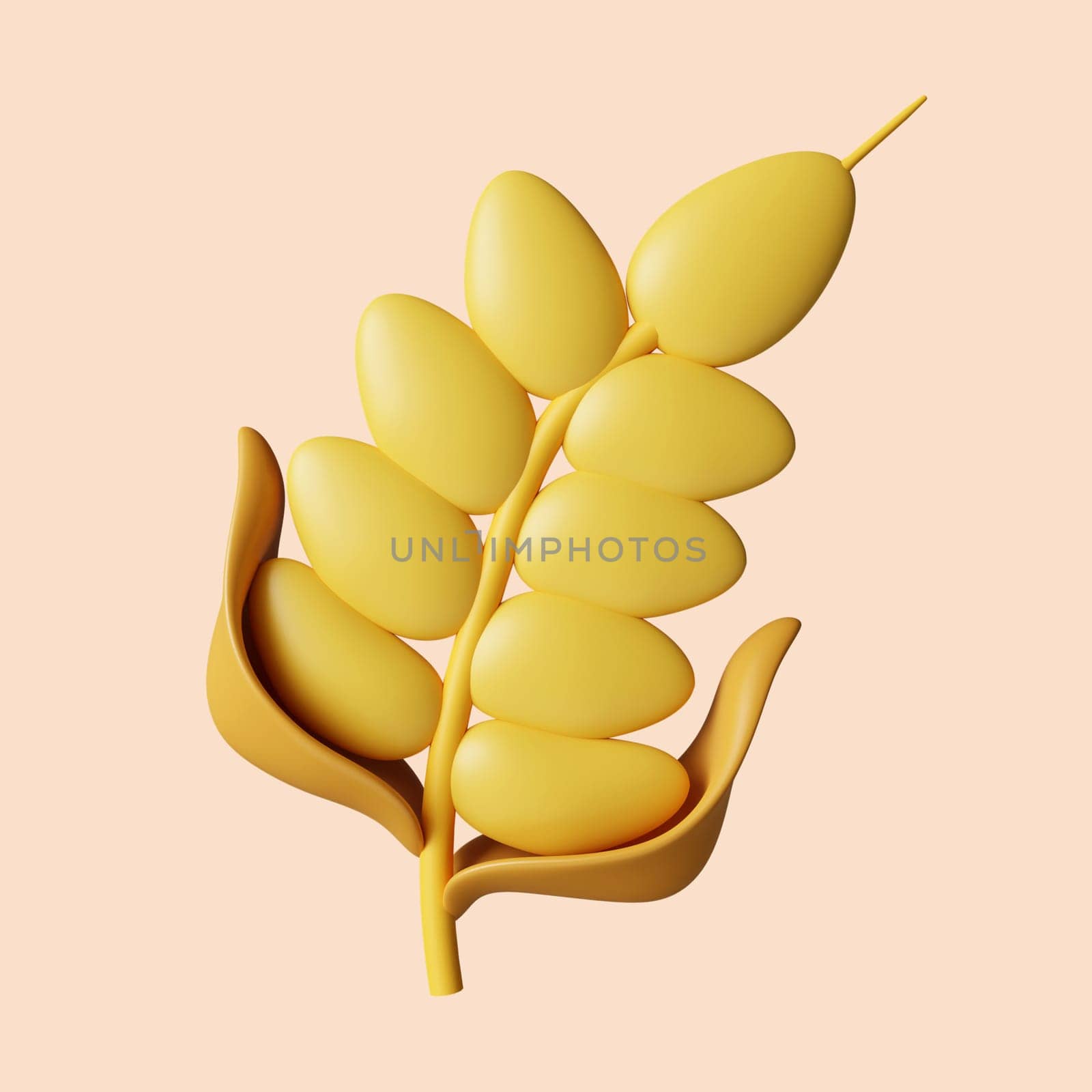 3d Autumn barley. Golden fall. Season decoration. icon isolated on gray background. 3d rendering illustration. Clipping path. by meepiangraphic