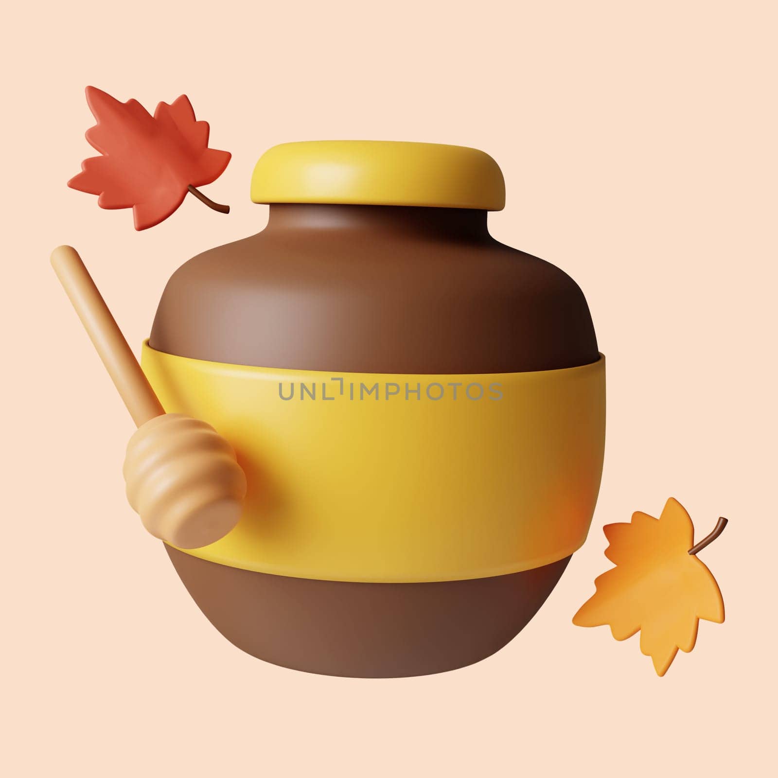 3d Autumn honey . Golden fall. Season decoration. icon isolated on gray background. 3d rendering illustration. Clipping path..